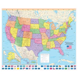 Cool Owl Maps United States Wall Map Poster with State Flags - Large 36"x30" Rolled Paper