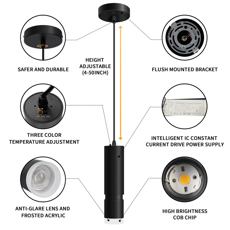 OKELI Pendant Light, Modern Black Pendant Lights Fixture,3 Color Unique