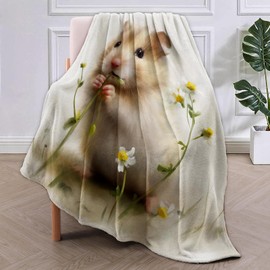 VANZEV Cute Hamster Blanket,Anime Floral Flannel Throw Blankets,Soft Warm Lightweight Cozy Plush Throws for Bedroom Sofa Home Decor Gifts for Pet Lovers Kids Boys Girls 50"x60"