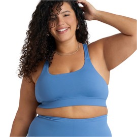 POPSUGAR Sports Bra for Women, Criss-Cross Back Padded Strappy Yoga Bra Workout Tops with Medium Support and Removable Cups Blue Mist, Medium