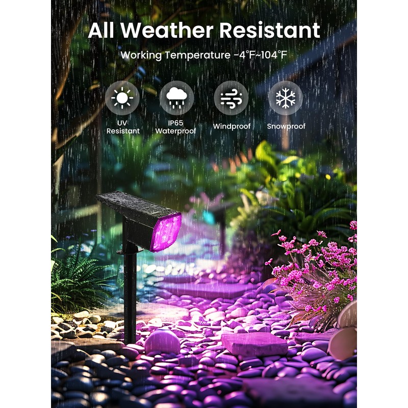 AUDERWIN Solar Spot Lights Outdoor, 9 Lighting Modes RGB, Solar