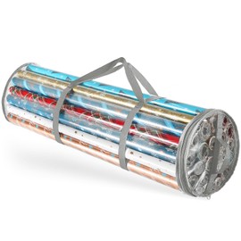 Hearth & Harbor Wrapping Paper Storage Container - Clear Wrapping Paper Holder Fits Up To 14 Rolls of 40" - Tear Proof Gift Wrapping Organizer Storage - Christmas Storage Bag For Easy Carrying