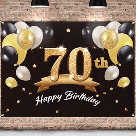 PAKBOOM Happy 70th Birthday Banner Backdrop - 70 Birthday Party Decorations Supplies for Men - Black Gold 4 x 6ft