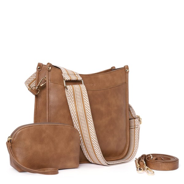 CLUCI Crossbody Bag Purse for Women 2Pcs Leather Hobo Handbag Wallet Set With 2Adjustable Guitar Strap Shoulder Handbag
