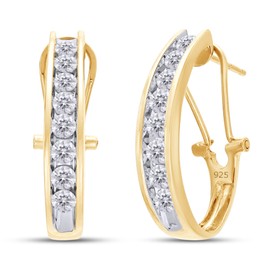 SAVEARTH DIAMONDS 1 CTTW Round Cut Lab Created Moissanite Diamond J Hoop Earrings in 14K Yellow Gold Over Sterling Silver for Women (1.00 Carat, Color-G-H, Clarity-VVS1)