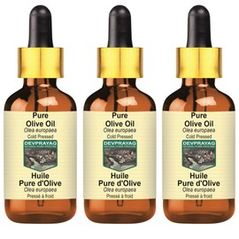 Devprayag Pure Olive Oil (Olea europaea) with Glass Dropper Natural Therapeutic Grade Cold Pressed (Pack of Three) 100ml x 3 (10 oz)