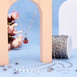 Beadthoven Cadenas de acero inoxidable de 32.8 pies de 2 mm para hacer joyas, cadenas de eslabones soldados con anillos de salto, cierres de langosta para pulsera, collares, arete, manualidades