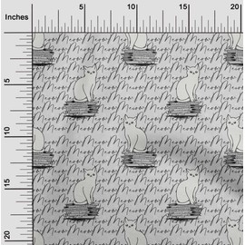 oneOone Rayon Light Gray Fabric Animal Cat with Text Texture Sewing Material Print Fabric by The Yard 56 Inch Wide