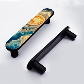 AAMPEAR 4 Pack Blue Yellow Agate Pattern Cabinet Pulls 3-3/4 Inch (96mm) Hole Center, Black Cabinet Handles Kitchen Cabinet Hardware Drawer Handles Bathroom Drawer Pulls