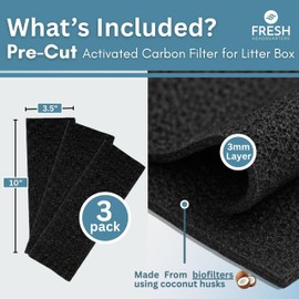 Fresh Headquarters Activated Litter Robot 3 Carbon Filters - Activated Charcoal Replacement Filter, Pre-Cut 3.5” x 10” Litter Robot Accessories - Odor Control & Dust Reduction - Made in USA - 3-Pack