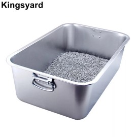 Kingsyard Large Cat Litter Box Stainless Steel High Sided Cat Litter Pan Indoor