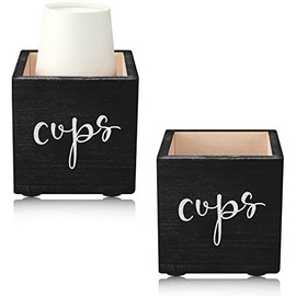2 Pieces Wooden Disposable Cup Dispenser Bathroom cup dispenser Solo Cup Holder Farmhouse Drink Caddy Party Cup Holder 3 Oz 5 Oz Paper Cup Storage Box for Wedding Kitchen Bar Decor(Black)