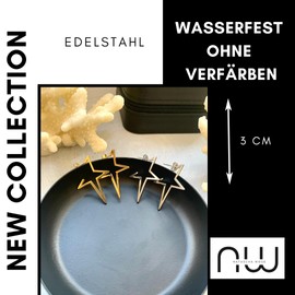 NataschaWoge® Stainless Steel Star Flash Silver Gold Huggie Hoop Earrings Jewellery for Her Gift Silver Women's Jewellery Girlfriend Stars, Stainless Steel