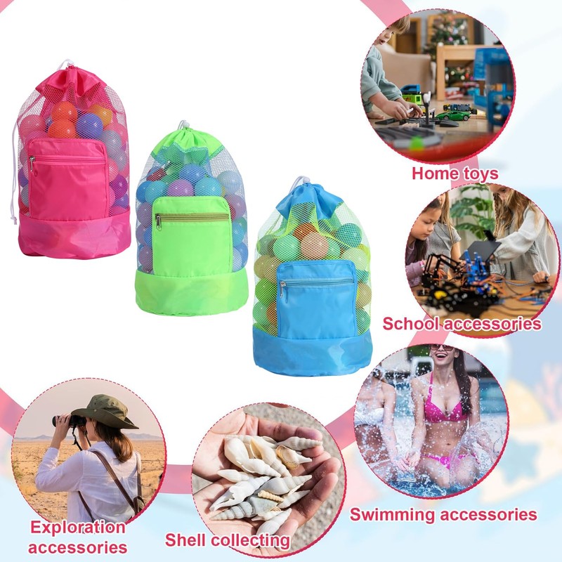 Yharnamite Beach Toy Backpacks, Foldable Mesh Drawstring Backpack Portable Large