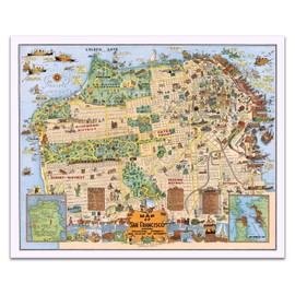Vintage Illustrated Map of San Francisco - 1920s Tourist Landmark Poster Reprint (16x13")