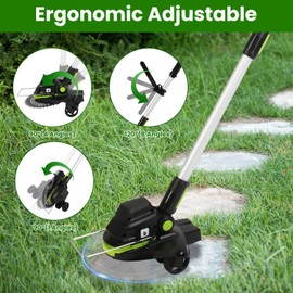 21V Electric Weed Wacker, Cordless String Trimmer with 2 X 3.0Ah Battery, Electric Weed Edger with 90° Rotatable Angle Saw Blade Steel Blade String Blade for Yard Garden