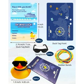 Artreeiger Cruise Duck Tags Set Includes 20 Cruise Rubber Ducks for Cruise Ships 20 Sunglasses 20 Cruising Duck Tag Card 20 Rubber Bands for Hiding Carnival Cruise Ducking Game Party
