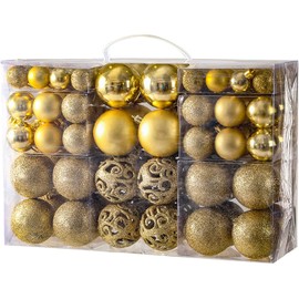BSTMOME 100 Pack Christmas Balls Ornaments, Shatterproof Christmas Tree Baubles Hanging Ornaments Set for Festival Celebration Xmas Tree Holiday Wedding Party Decoration (Golden)