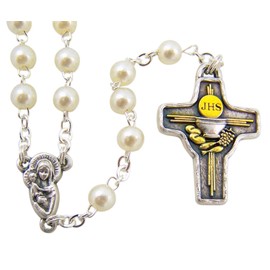 Girls First Holy Communion Rosary Gift Set with Glass Bead Rosary & Italian Metal Case