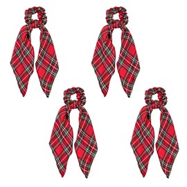 Bohue 4pcs Christmas Tartan Scrunchies Bowknot Hair Scrunchy Scottish Plaid Elastic Hair Ties Ropes Girls Women Hair Accessories for Christmas