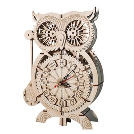 LUFEIS Owl Clock, 3D Wooden Puzzle with Clocks, DIY Owl Clock Wooden Model Kit for Adults, Self Assembly Mechanical Construciton Craft Kit for Kids & Teens, Creative Home Decor