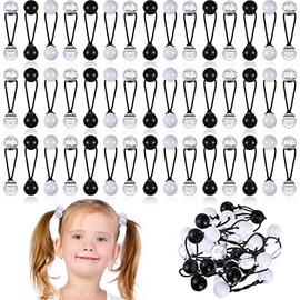 36 Pieces Hair Ties Hair Balls Ponytail Holders Colorful Twin Bead Ponytail Balls 80s 90s Elastic Hair Accessories for Baby Kid (Black, White, Clear, 20 mm)