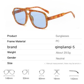 qinqilanqi-S Retro Sunglasses for Men Women Classic 70s Vintage Rectangular Oversized Square Sunglasses Double Bridge, Yellow Beak/Ocean Blue