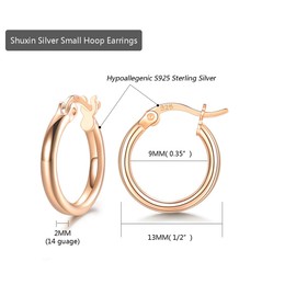 Shuxin Silver Hoops Earrings for Women, 925 Sterling Silver Rose Gold Hoop Earrings for Men Girls Boys, Huggie Hinged Unisex Small Sleeper Hoops, Diameter 13mm, Come with Jewellery Gift Box