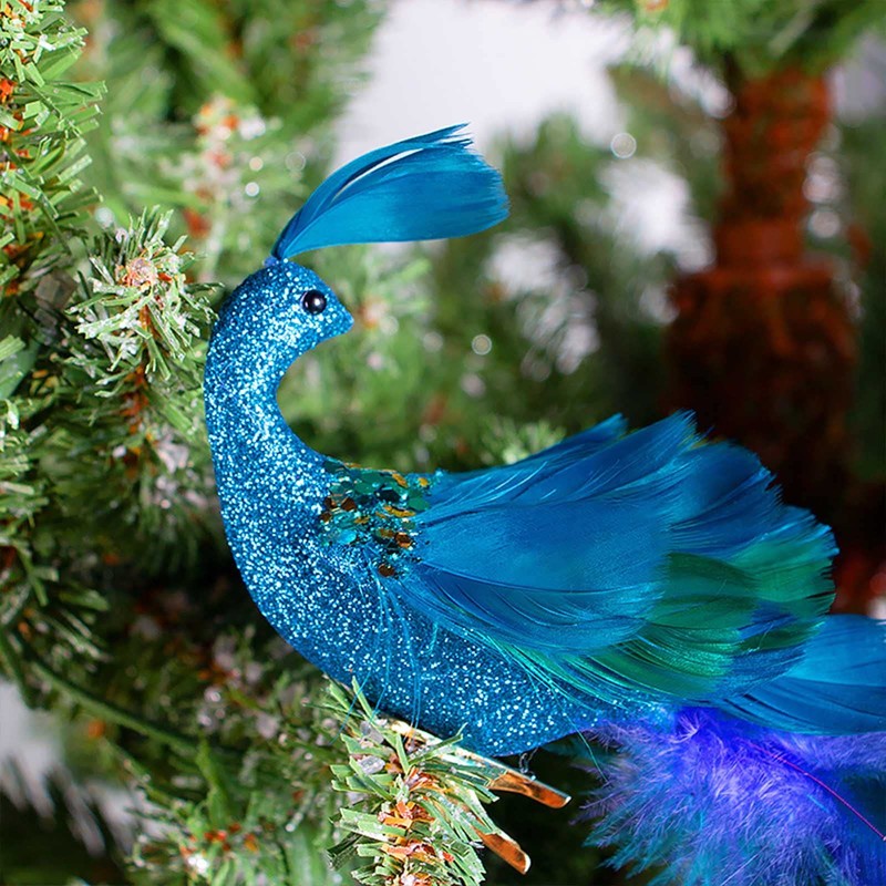 2 Pack Blue Peacock Christmas Decorations, 18.9 Inch Artificial Peacock