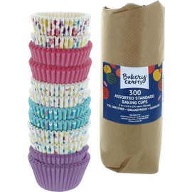 Bakery Crafts Pastel Everyday Baking Cups - 300-2" Cupcake Liners With Multi-colored Stars, Confetti, And Flowers In Pastel Shades, Greaseproof Paper Cases for Muffins and Cupcakes, Bulk Pack of 300