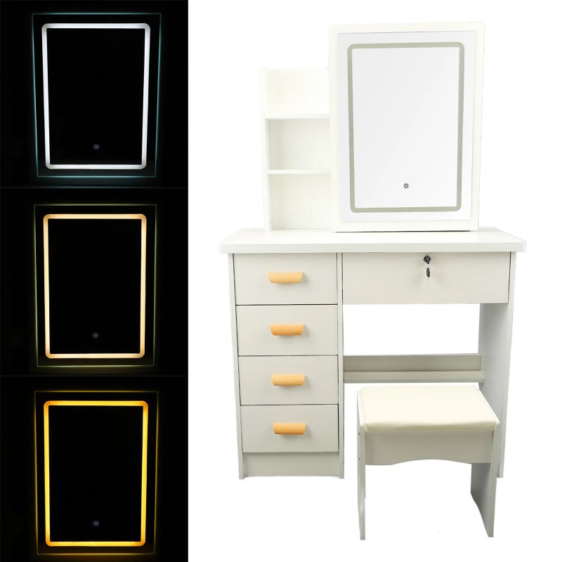Dressing Table Vanity Table Elegant Lighted Mirror With Drawers Shelves