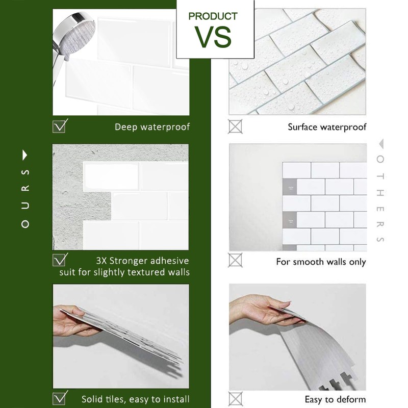 STICKGOO 10-Sheet Thicker Design Peel and Stick Subway Tile, Stick