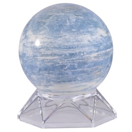 dssmboom Natural Blue Celestite Crystal Ball with Acrylic Display Base, 71-80mm Polished Stone Feng Shui Crystal Sphere Meditation Decoration for Home & Office