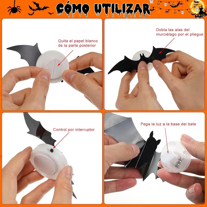Halloween decoracion, 24 Pcs Murcielagos Halloween 3D, Murcielagos Decoracion de