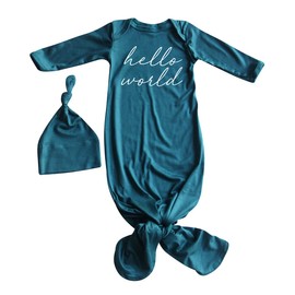 Rocket Bug Hello World Script Silky Baby Gown with Hat- for Boys and Girls-Boy, Girl, Gender Neutral (Midnight Teal, Newborn)