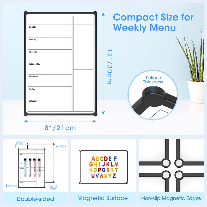 Weekly Calendar for Fridge,12×8” Magnetic Fridge Calendar Refrigerator Calendar, Weekly