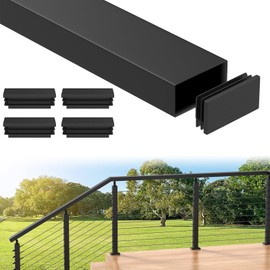 BLIKA 1 Pack 4FT Stainless Steel Cable Railing Handrail, Black Rectangular Handrail Flat Top Rail with End Caps for Deck Stair Cable Railing System, Deck Hand Rails for Indoor/Outdoor, BL01-T