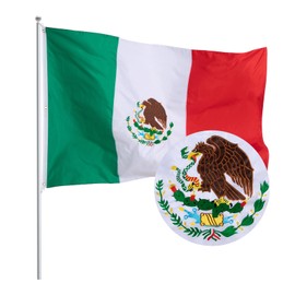 Pessbulmm Premium Mexican Flag 5x8 FT Embroidered with Stitched Stripes Heavy Duty Nylon 2 Brass Grommets Durable & Vibrant MX Flag for Outdoor/Indoor Use Homes, Gardens, Boats & More