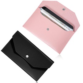 Psyqtsuary Cash Envelope Wallet, 2 Pcs PU Leather Cash Wallets for Women Reusable Money Organizer for Cash Waterproof Budget Envelope for Money Receipt Coin Check Billing (Black, Pink)