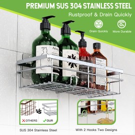 Uamector Shower Shelf, No Drilling, Rustproof, Bathroom Shelf, Shampoo Holder for Shower (Grey, Pack of 2)