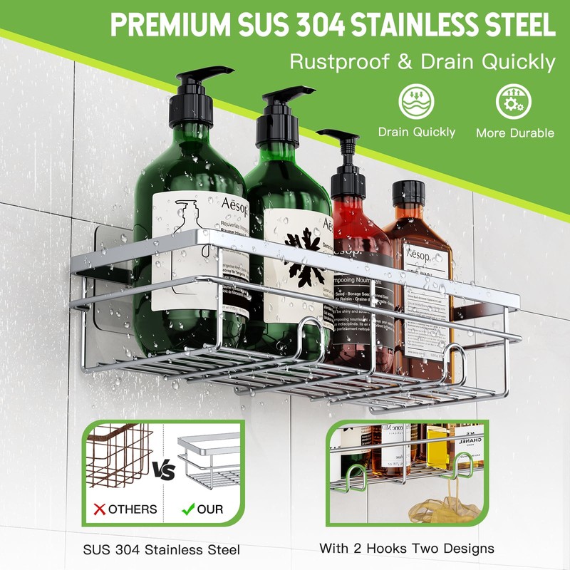 Uamector Shower Shelf, No Drilling, Rustproof, Bathroom Shelf, Shampoo Holder