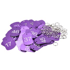 MECCANIXITY Numbered Tag, Aluminum Key Tags Metal ID Tags, 1-50 Number with Ring Purple Rectangle for Decoration, Pack of 50