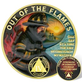 Leafence Firefighter AA Sobriety Coin Out of the Flames Recovery Token Alcoholics Anonymous AA Coins and Medallions One Day at a Time Sobriety Chip Sober Coin (Firefighter Sobriety Coin, 4 Years)