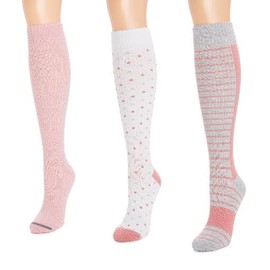 MUK LUKS Women's 3 Pack Cotton Compression Socks, Pink, Knee-High (OS)