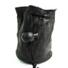Unisex Drawstring Black Leather Pouch