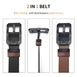 MACBORO Big Buckle Reversible Leather Belt | TSA Approved, Hypoallergenic, Nickel-Free, Non-Metal, Airport Friendly with Plastic Buckles