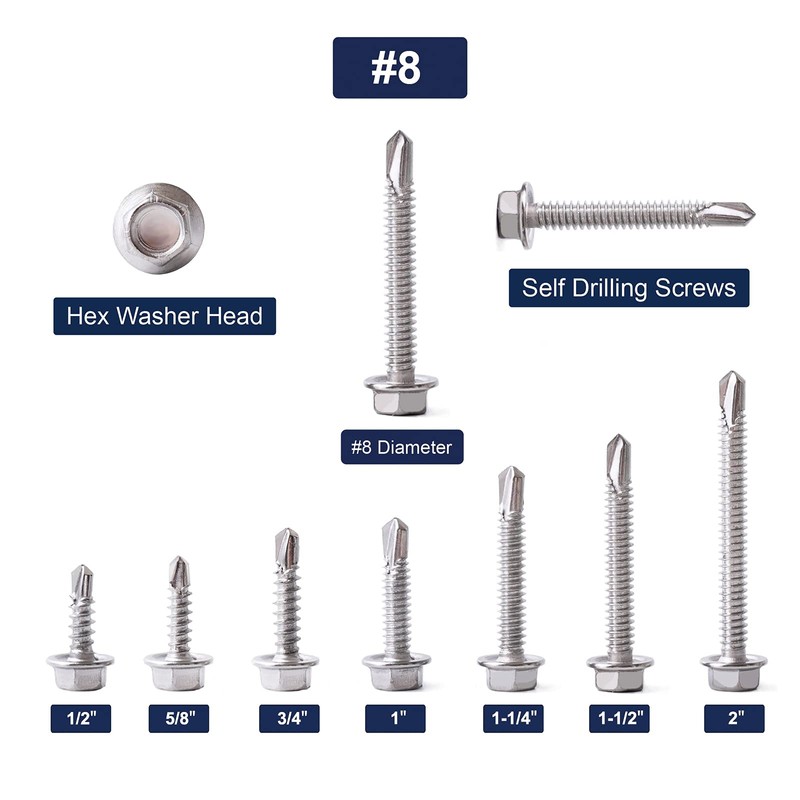 #8 x 3/4" Sheet Metal Screws 100PCS 410 Stainless Steel
