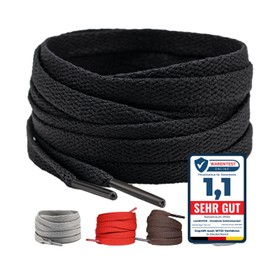 LaceHype 2 Paar - Schnürsenkel falch reißfeste Schuhbänder [8 mm breit ] LC3 Ersatz Shoelaces aus Polyester für Sneakers, Sportschuhe, Laufschuhe, Turnschuhe (Schwarz, 100cm)