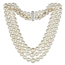 Sterling Silver Graduated 4-8.5mm White Freshwater Cultured Pearl 3-rows Choker Necklace, 16"