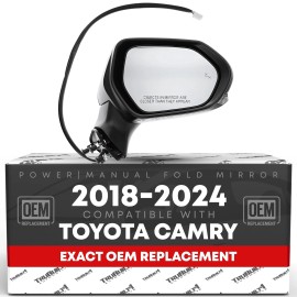 GRJV Driver Side Mirror for Toyota Camry - Powered, Heated, Manual Fold, Flat Glass